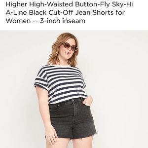 NWT High-Waist Button-Fly A-Line Blk Cut-Off Jean Short women 3-inch inseam SZ18